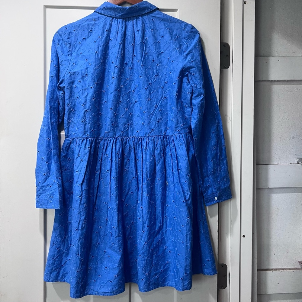 J. Crew Eyelet Shirt Dress Classic Button-Front Long Sleeve Women’s Dress Blue 6 - Picture 8 of 10